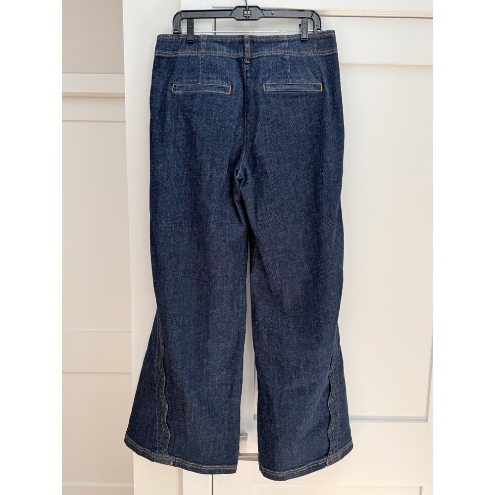 Maeve Anthropologie Scallop Edge High Rise Wide Leg Jeans Dark Denim Size 30 NWT - Picture 5 of 11